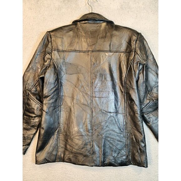 Vintage Black Leather Patchwork Blazer Womens Medium Leather and Soul - Picture 2 of 16